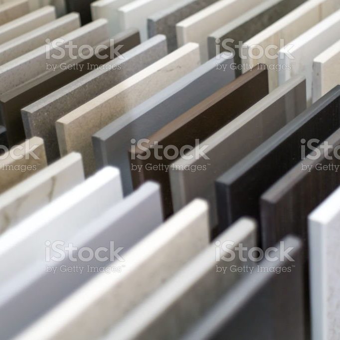 Close up of kitchen countertop samples